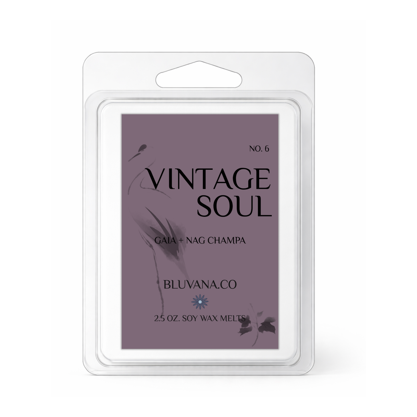 Bluvana Co. Vintage Soul wax melt packaging on a white background